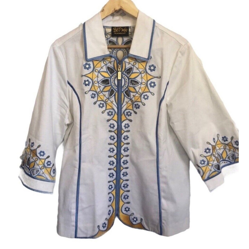 Bob Mackie wearable art‎ embroidered zip up jacket Women’s Size L